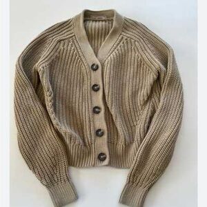 Everlane Ribbed Button-Up Cardigan in Taupe